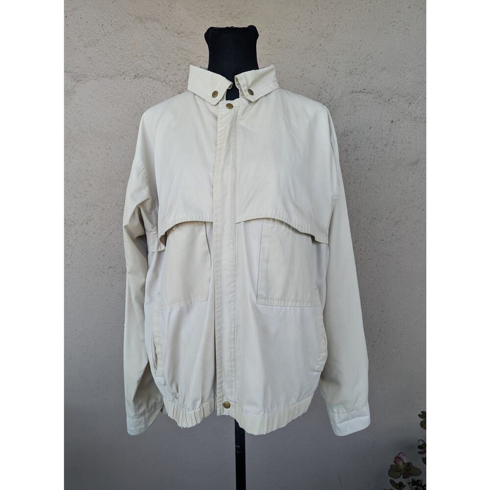 💜Vintage Pebble Beach Lightweight Windbreaker Utility Jacket Cream Hooded
